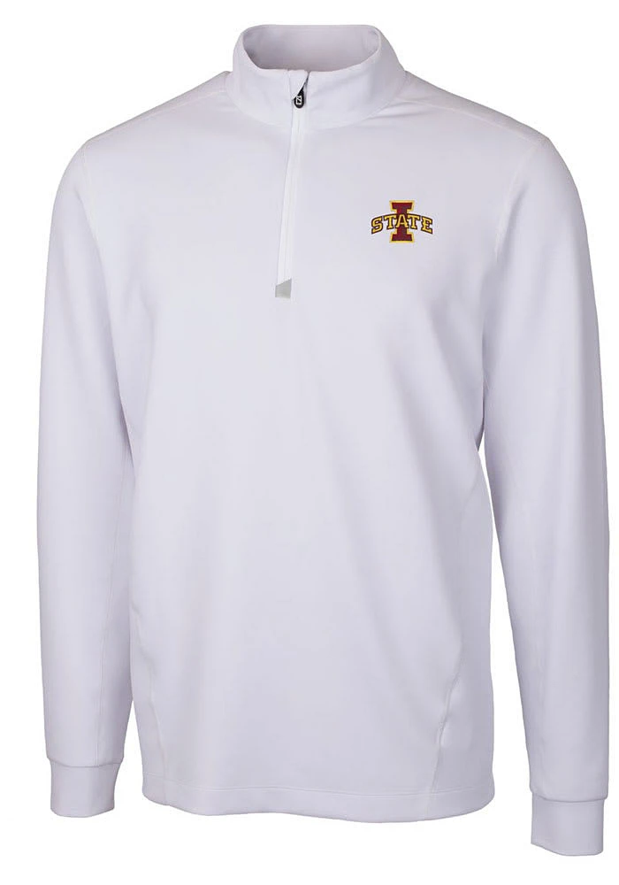Cutter and Buck Iowa State Cyclones Mens White Traverse Stretch Long Sleeve Qtr Zip Pullover