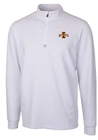Cutter and Buck Iowa State Cyclones Mens White Traverse Stretch Long Sleeve Qtr Zip Pullover