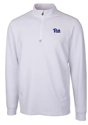 Mens Pitt Panthers White Cutter and Buck Traverse Stretch Qtr Zip Pullover