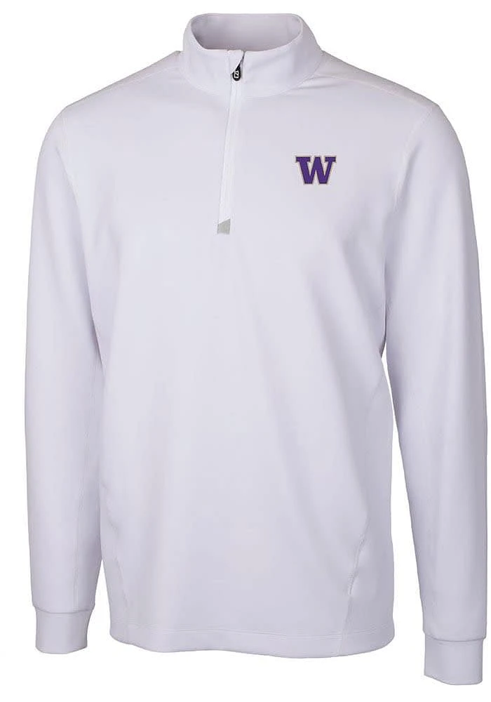 Mens Washington Huskies White Cutter and Buck Traverse Stretch Qtr Zip Pullover