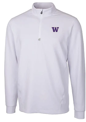 Mens Washington Huskies White Cutter and Buck Traverse Stretch Qtr Zip Pullover