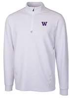 Mens Washington Huskies White Cutter and Buck Traverse Stretch Qtr Zip Pullover