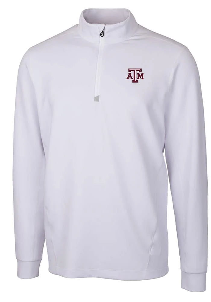 Cutter and Buck Texas A&M Aggies Mens White Traverse Stretch Long Sleeve Qtr Zip Pullover