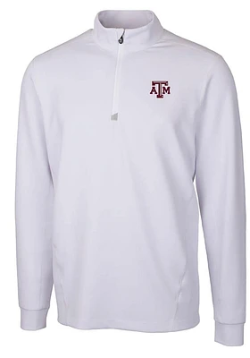 Cutter and Buck Texas A&M Aggies Mens White Traverse Stretch Long Sleeve Qtr Zip Pullover