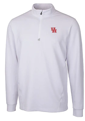 Cutter and Buck Houston Cougars Mens White Traverse Stretch Long Sleeve Qtr Zip Pullover