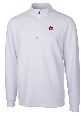 Cutter and Buck Auburn Tigers Mens White Traverse Stretch Long Sleeve Qtr Zip Pullover
