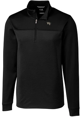 Cutter and Buck Wake Forest Demon Deacons Mens Black Traverse Stripe Stretch Long Sleeve Qtr Zip..