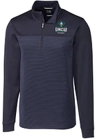 Cutter and Buck UNCW Seahawks Mens Navy Blue Traverse Stripe Stretch Long Sleeve Qtr Zip Pullover