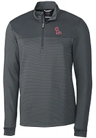 Cutter and Buck Ole Miss Rebels Mens Grey Traverse Stripe Stretch Long Sleeve Qtr Zip Pullover