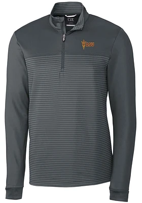 Cutter and Buck Arizona State Sun Devils Mens Grey Traverse Stripe Stretch Long Sleeve Qtr Zip P..