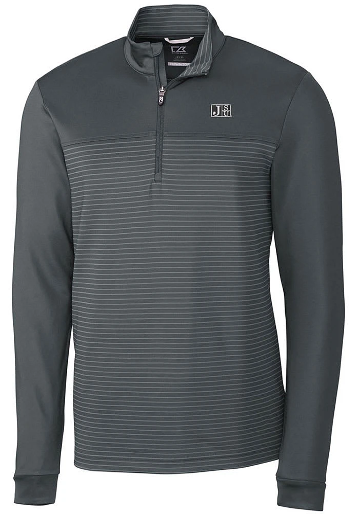 Cutter and Buck Jackson State Tigers Mens Grey Traverse Stripe Stretch Long Sleeve Qtr Zip Pullove..