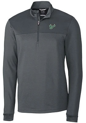 Cutter and Buck South Florida Bulls Mens Grey Traverse Stripe Stretch Long Sleeve Qtr Zip Pullover