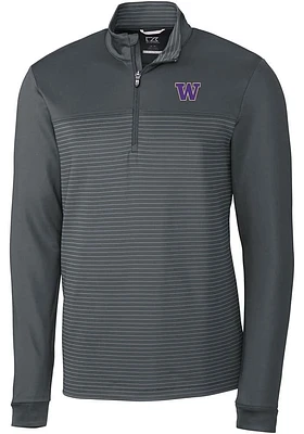Mens Washington Huskies Cutter and Buck Traverse Stripe Stretch Qtr Zip Pullover