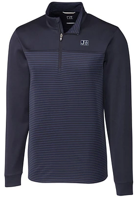 Cutter and Buck Jackson State Tigers Mens Navy Blue Traverse Stripe Stretch Long Sleeve Qtr Zip Pu..