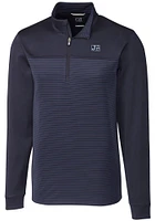 Cutter and Buck Jackson State Tigers Mens Navy Blue Traverse Stripe Stretch Long Sleeve Qtr Zip Pu..