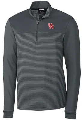 Cutter and Buck Houston Cougars Mens Traverse Stripe Stretch Long Sleeve Qtr Zip Pullover