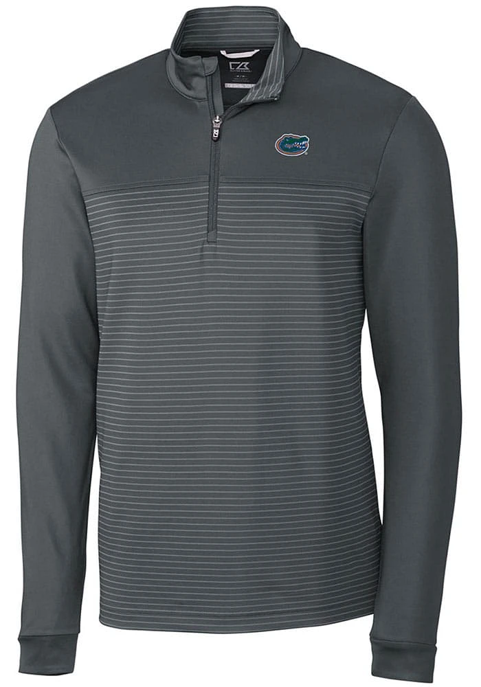 Cutter and Buck Florida Gators Mens Traverse Stripe Stretch Long Sleeve Qtr Zip Pullover