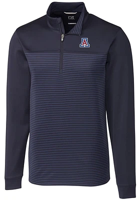 Cutter and Buck Arizona Wildcats Mens Navy Blue Traverse Stripe Stretch Long Sleeve Qtr Zip Pullov..