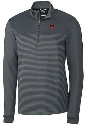 Cutter and Buck Auburn Tigers Mens Grey Traverse Stripe Stretch Long Sleeve Qtr Zip Pullover