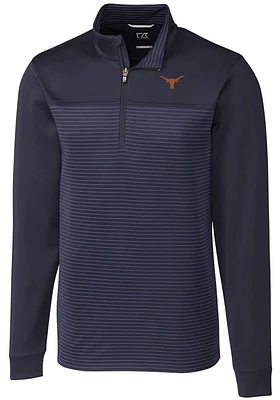 Cutter and Buck Texas Longhorns Mens Navy Blue Traverse Stripe Stretch Long Sleeve Qtr Zip Pullove..