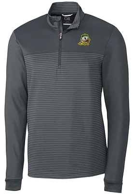 Mens Oregon Ducks Cutter and Buck Traverse Stripe Stretch Qtr Zip Pullover