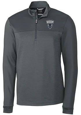 Cutter and Buck Howard Bison Mens Grey Traverse Stripe Stretch Long Sleeve Qtr Zip Pullover
