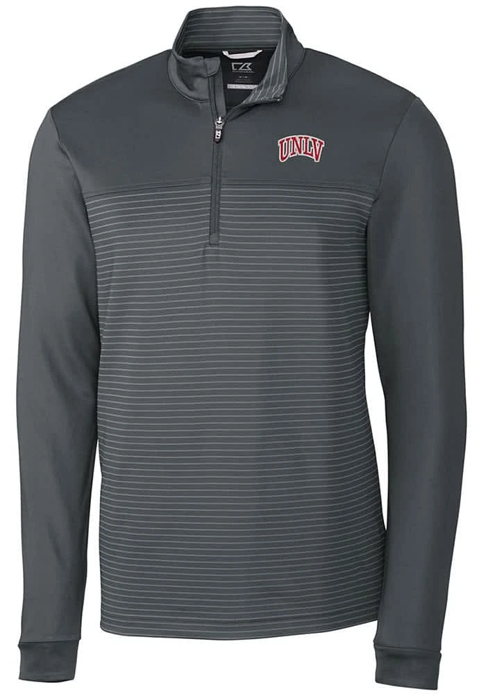 Cutter and Buck UNLV Runnin Rebels Mens Traverse Stripe Stretch Long Sleeve Qtr Zip Pullover