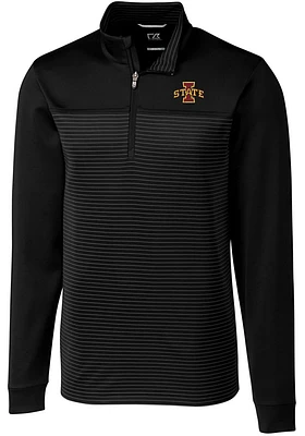 Cutter and Buck Iowa State Cyclones Mens Black Traverse Stripe Stretch Long Sleeve Qtr Zip Pullove..