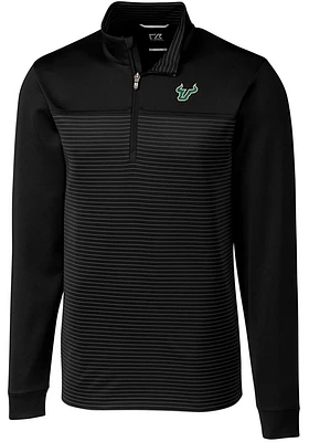 Cutter and Buck South Florida Bulls Mens Black Traverse Stripe Stretch Long Sleeve Qtr Zip Pullove..