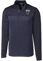 Cutter and Buck Howard Bison Mens Navy Blue Traverse Stripe Stretch Long Sleeve Qtr Zip Pullover