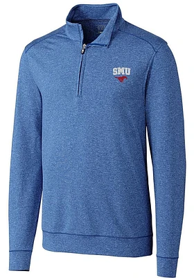 Cutter and Buck SMU Mustangs Mens Blue Shoreline Long Sleeve Qtr Zip Pullover