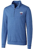 Cutter and Buck SMU Mustangs Mens Blue Shoreline Long Sleeve Qtr Zip Pullover