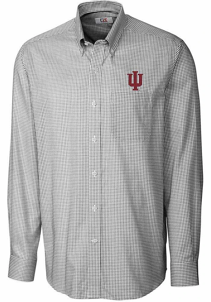 Cutter and Buck Indiana Hoosiers Mens Black Tattersall Long Sleeve Dress Shirt