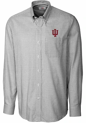 Cutter and Buck Indiana Hoosiers Mens Black Tattersall Long Sleeve Dress Shirt