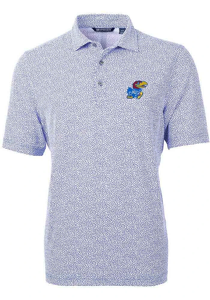 Cutter and Buck Kansas Jayhawks Mens Blue Virtue Botanical Short Sleeve Polo