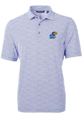 Cutter and Buck Kansas Jayhawks Mens Blue Virtue Botanical Short Sleeve Polo