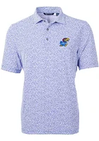 Cutter and Buck Kansas Jayhawks Mens Blue Virtue Botanical Short Sleeve Polo