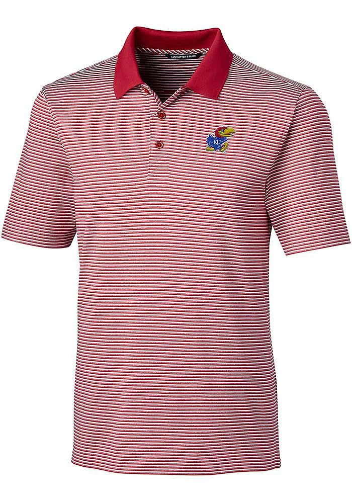 Cutter and Buck Kansas Jayhawks Mens Forge Tonal Stripe Short Sleeve Polo