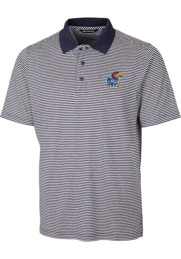 Cutter and Buck Kansas Jayhawks Mens Navy Blue Forge Tonal Stripe Short Sleeve Polo