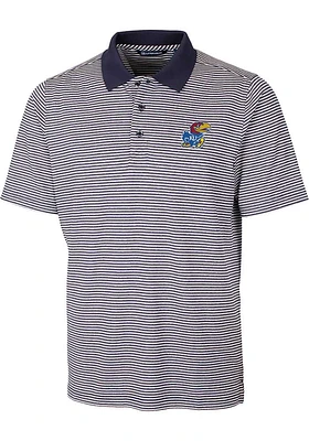 Cutter and Buck Kansas Jayhawks Mens Navy Blue Forge Tonal Stripe Short Sleeve Polo