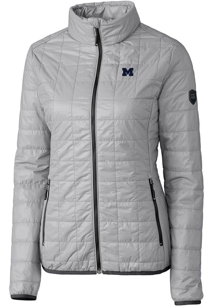 Cutter and Buck Michigan Wolverines Womens Grey Rainier PrimaLoft Puffer Filled Jacket