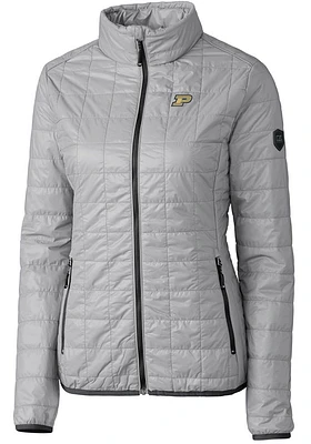 Cutter and Buck Purdue Boilermakers Womens Grey Rainier PrimaLoft Puffer Filled Jacket
