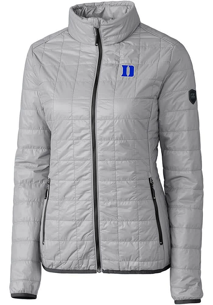Cutter and Buck Duke Blue Devils Womens Grey Rainier PrimaLoft Puffer Filled Jacket