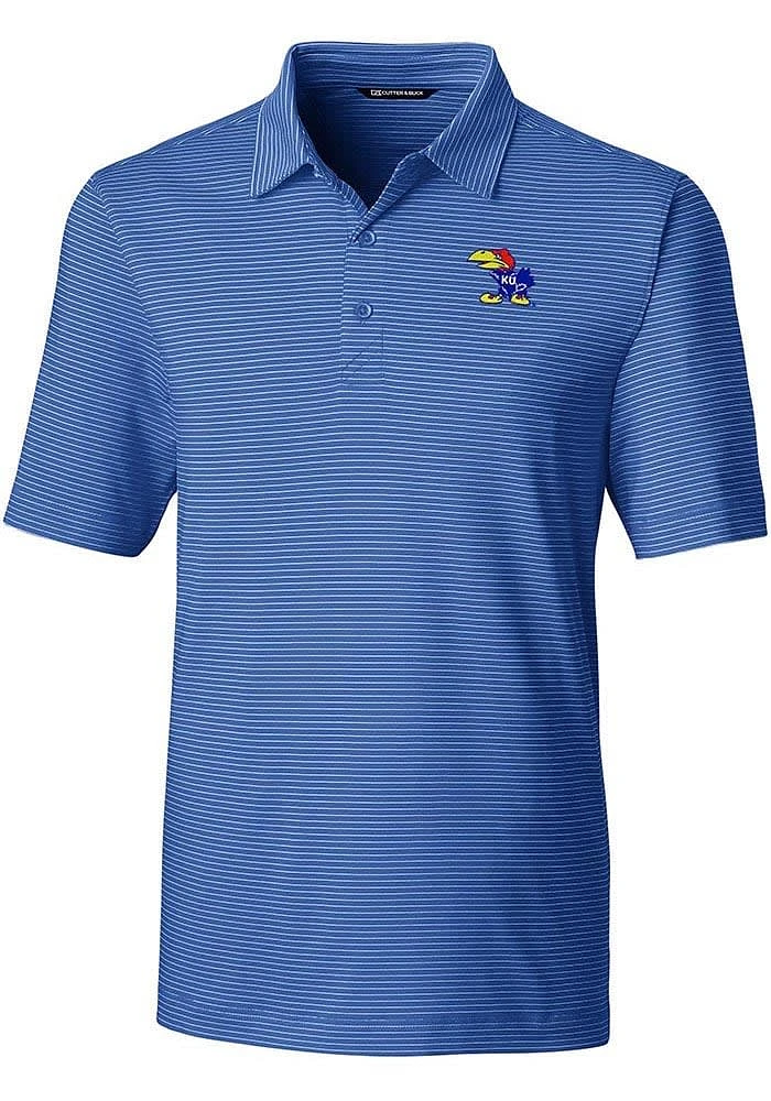 Cutter and Buck Kansas Jayhawks Mens Blue Forge Pencil Stripe Short Sleeve Polo