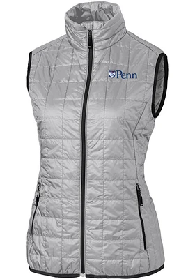 Cutter and Buck Pennsylvania Quakers Womens Grey Rainier PrimaLoft Puffer Vest