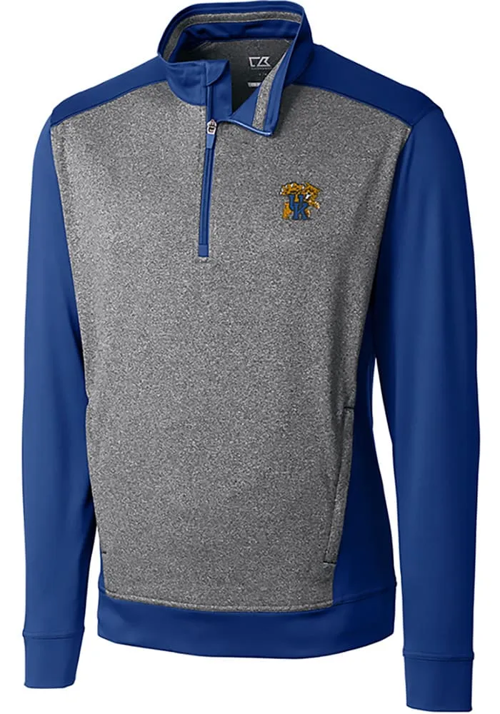 Cutter and Buck Kentucky Wildcats Mens Blue Replay Long Sleeve Qtr Zip Pullover