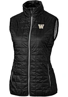 Womens Washington Huskies Black Cutter and Buck Rainier PrimaLoft Puffer Vest