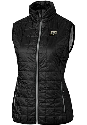 Womens Purdue Boilermakers Black Cutter and Buck Rainier PrimaLoft Puffer Vest