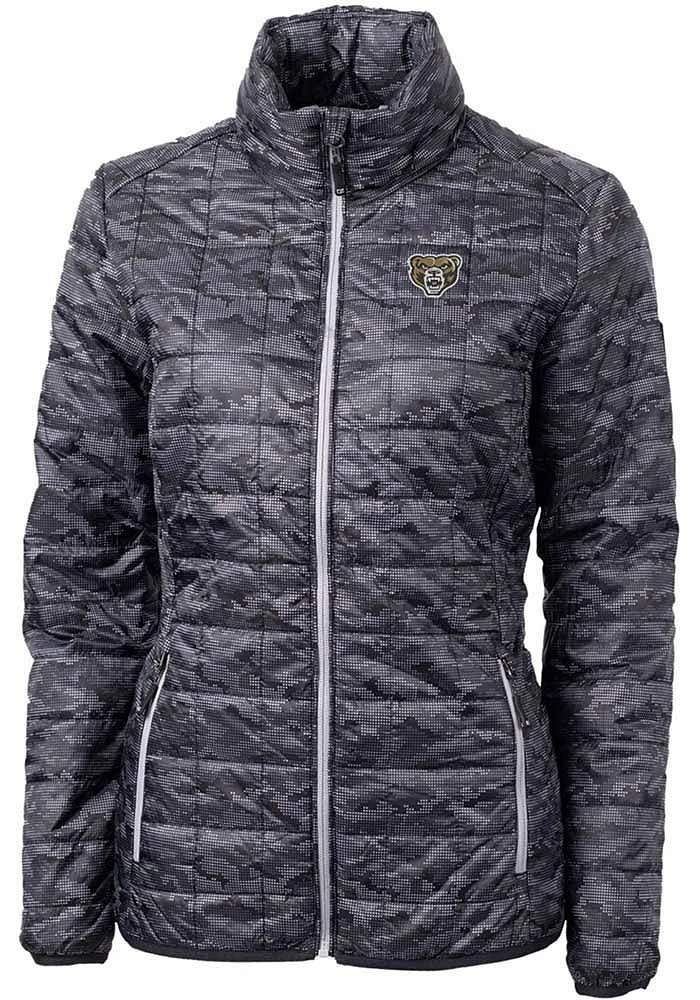 Cutter and Buck Oakland University Golden Grizzlies Womens Black Rainier PrimaLoft Printer Puffe..