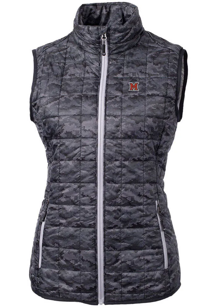 Cutter and Buck Miami RedHawks Womens Black Rainier PrimaLoft Printed Puffer Vest